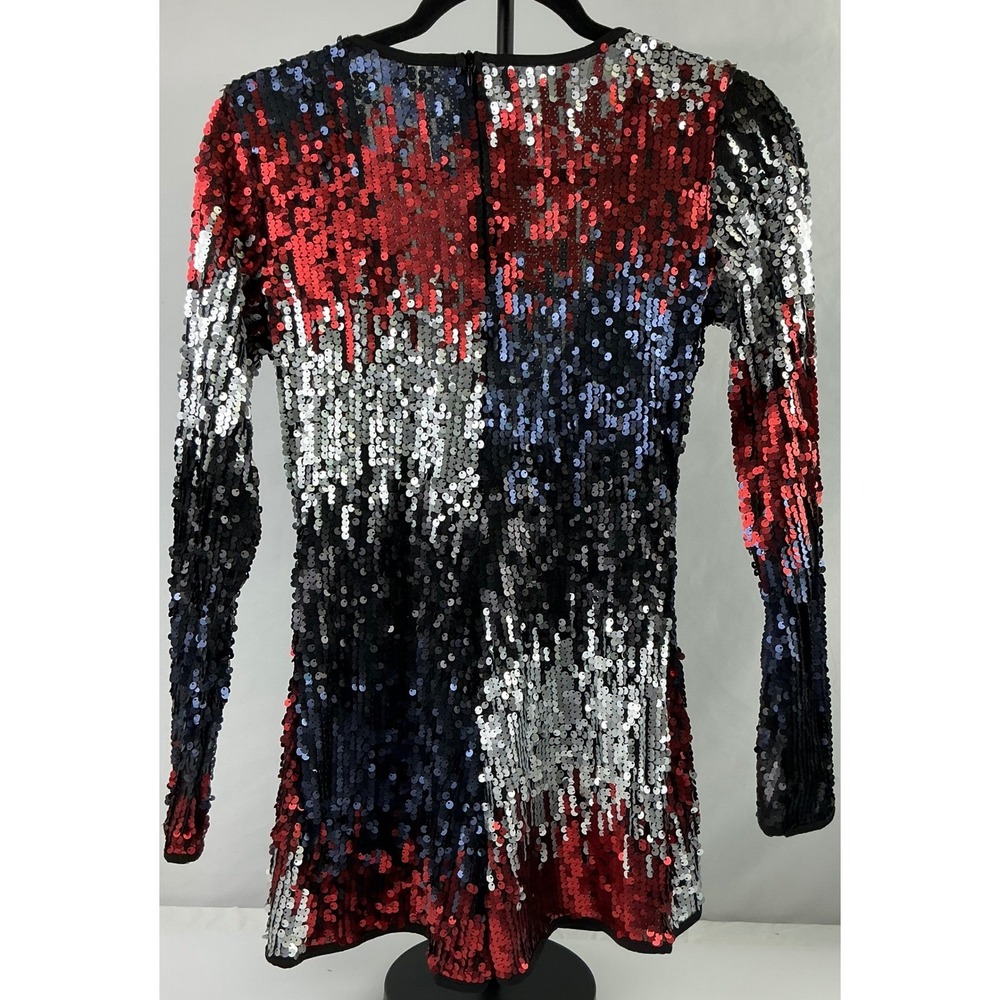 Sequin Romper Women's Long Sleeve Plunge V Neck‎ Dance Cheer Club Mini Sz MED